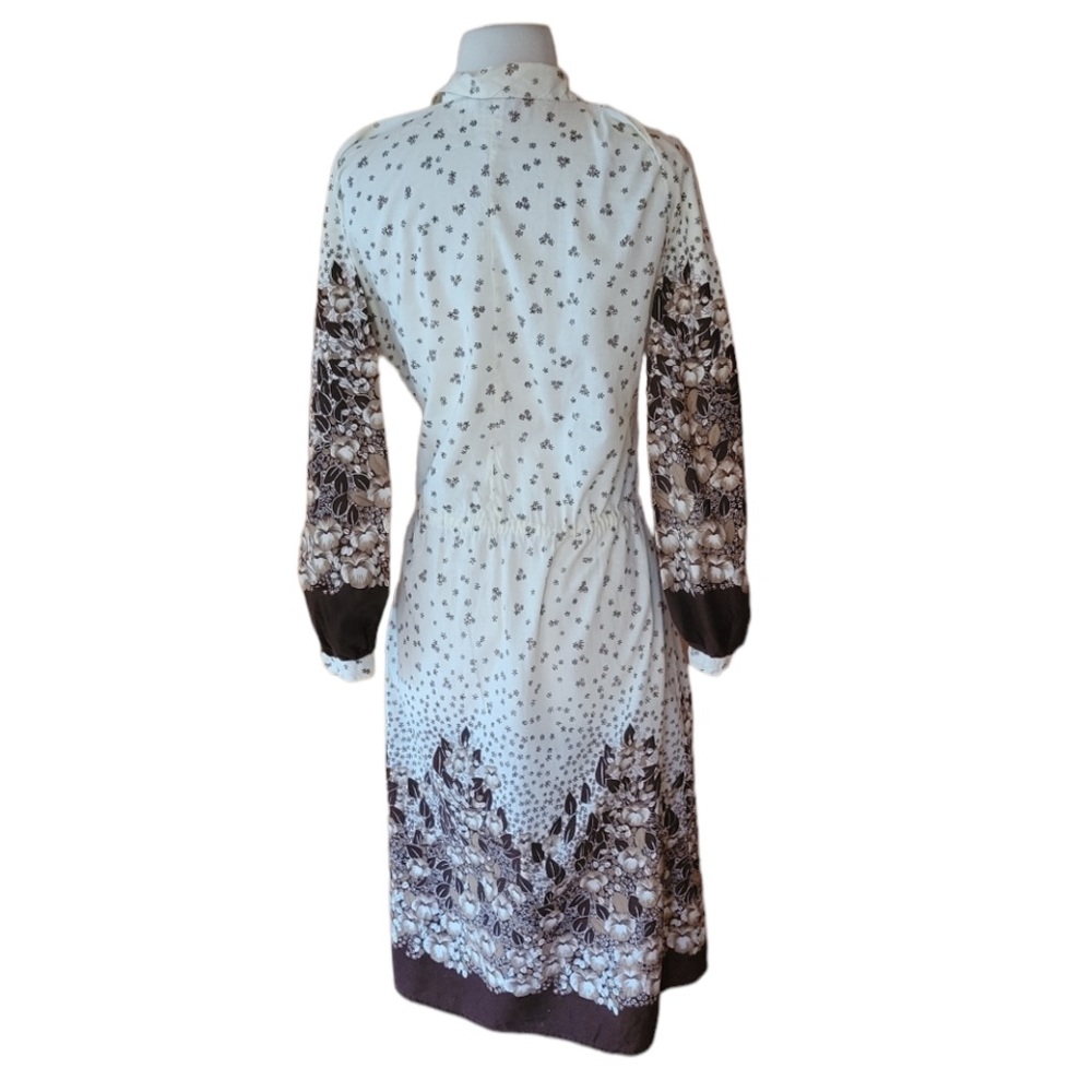 Vintage‎ Lathy? Off White & Brown Floral Dress - Picture 7 of 8